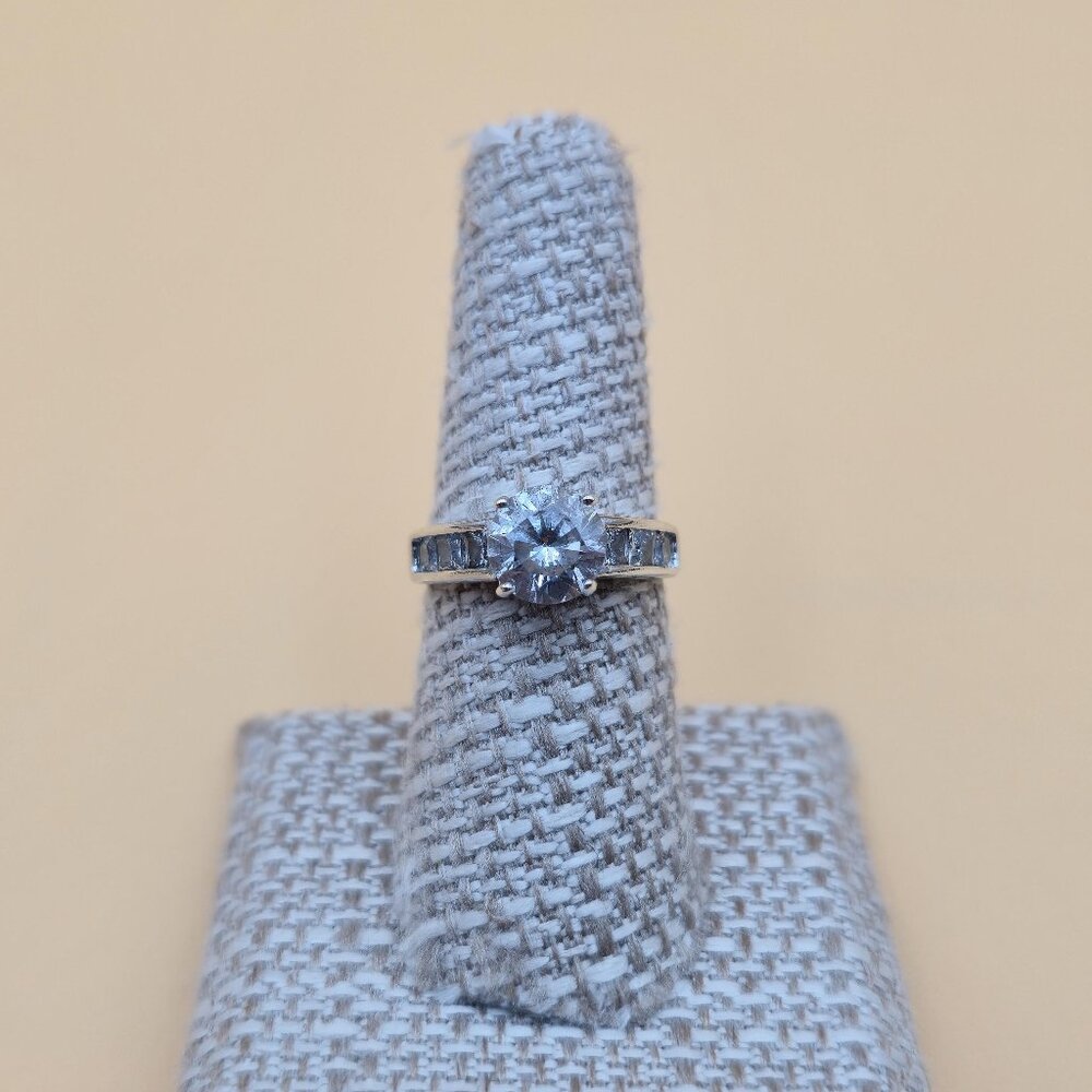 Size 7 Sterling Silver Round Cubic Zirconia With Channel Accents Ring A4799